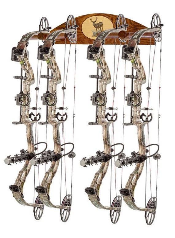 Compound bow recurve 4place wall display rack solid oak