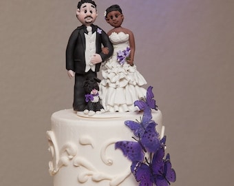 Custom wedding cake topper, personalized cake topper, Bride and groom cake topper, Mr and Mrs cake topper Interracial cake topper