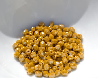 Luster Goldenrod 4mm Faceted Fire Polish Round Czech Glass Beads 50