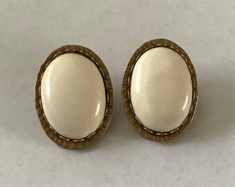 Marjorie Baer Bronze & White Stone Clip On Earrings ~ San Francisco ~ 1991