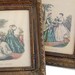 Pair French La Mode framed color prints 1950's Adele-Anais Toudouzeve Illustree Victorian women reproduction fleur de lis wood grain frames