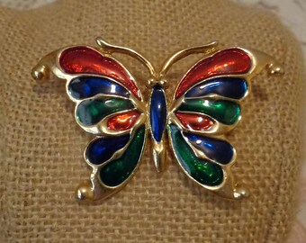 Vintage enamel butterfly brooch, pin, colorful butterfly pin