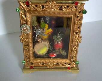 OOAK hand crafted Fairy Garden Diorama Shadowbox