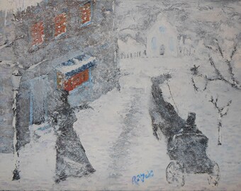 Winter Street Oil Painting 9" x 12" 1/2