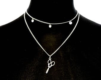 Double Necklace Twin Scissor Charm Necklace