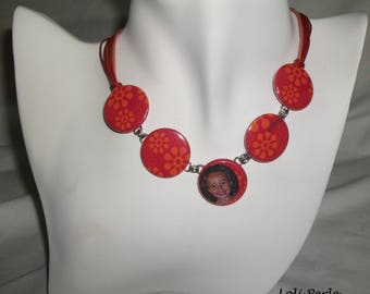 Red color custom photo necklace