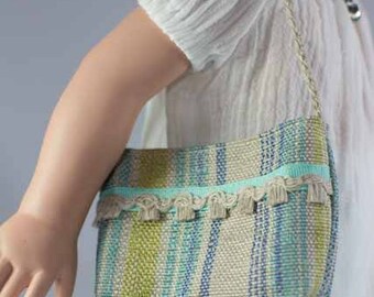 PURSE Bag Satchel in Multi-stripes with Ribbon and Fringe Trim for American Girl or 18 Inch Doll