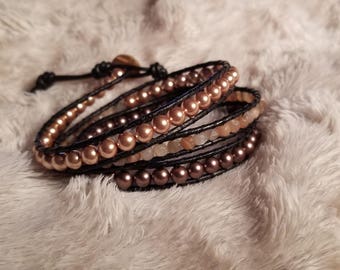 Moonstone and Swarovski Pearl Wrap Bracelet