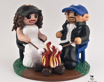 Bride and Groom Campfire Wedding Cake Topper