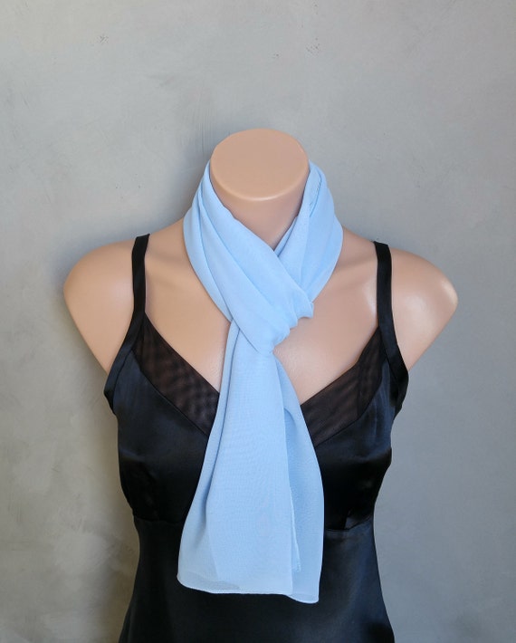 Blue Scarf, Blue Skinny Scarf, Baby Blue Scarf, Sheer Chiffon Skinny Scarf, Skinny Scarf Blue, Blue Chiffon Scarf, Blue Sheer Scarf