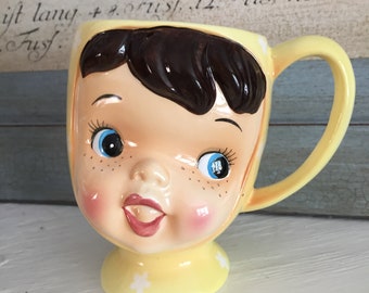 Napco Miss Cutie Pie in yellow vintage 1950s rare mug signed on bottom