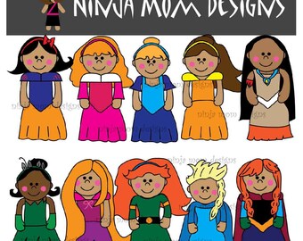 Princess Clip Art in Color and Black Line