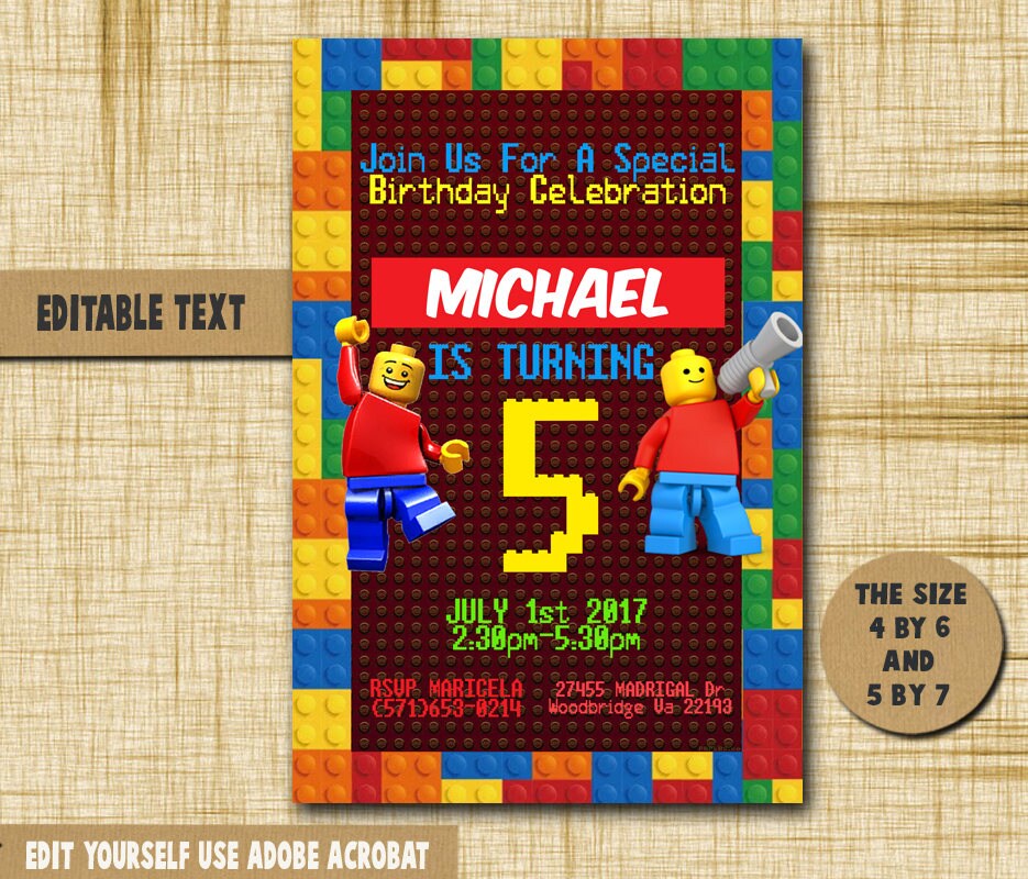 Lego Invitation Lego Birthday Lego Birthday InvitationLego