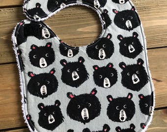 Baby Bib - Teddy and the Bears Print - Baby Shower Gift - Cotton Bib - Teddy Bear Bib