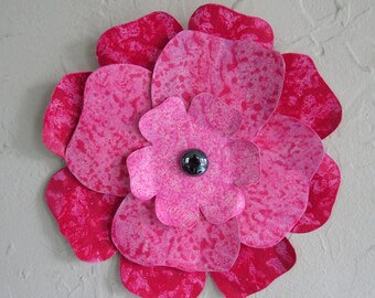 Metal wall art flower sculpture home decor metal art flower kitchen wall art hibiscus pink magenta wall flower 8 x 8