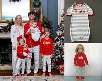 Personalized Christmas Pajamas Monogrammed Christmas Pajamas Christmas pajamas for Children Personalized Christmas pjs Embroidered Christmas