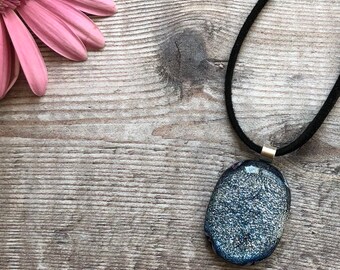 Sparkly pendant, silver dichroic pendant, dichroic necklacsilver pendant, silver necklace