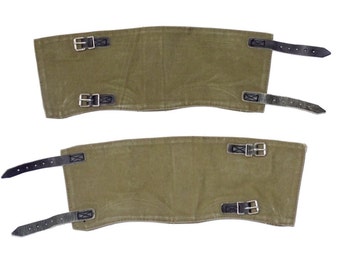 Genuine Ex-Army Gaiters Canvas & Leather Olive Vintage 1960s Boot Shoe Leg Spats Spatterdashes Spatter Guards Steampunk Motorcycle Hiking