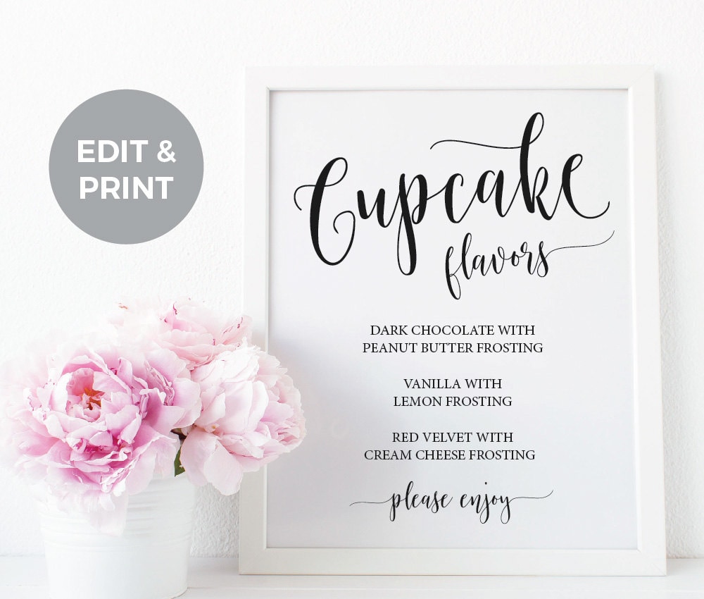Cupcake Flavors  Wedding  Reception Sign  Printable Wedding 