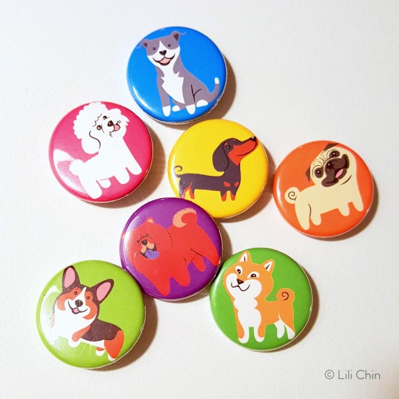 Dog Buttons/Badges/Pins choose any 3