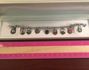 Vintage German Silvertone Charm Bracelet - 9 Charms - AB