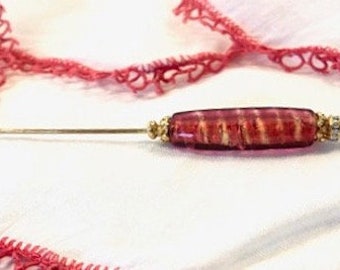 Beaded Stick Pin - Beaded Hat Pin - Shawl Pin - Shawl Stick - Beaded Lapel Pin - Red Stick Pin - Boho Bohemian Jewelry - Vintage Pins