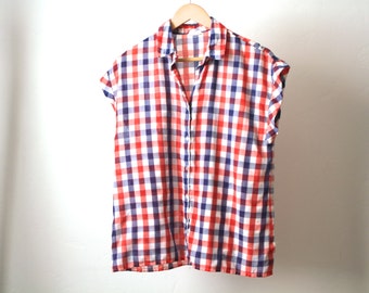 90s GRUNGE plaid sleeveless button up TANK top