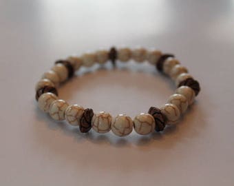 Ivory Stone Bracelet with Bronze Accents. Free Domestic Shipping.