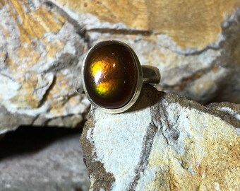 Mexican fire agate on sterling silver ring size 7