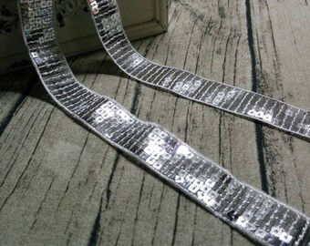 1xmetre stripe sequin glitter 2.3 cm - 20 silver glitter Ribbon