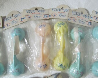 Baby rattles 1940s Vintage Baby Rattles NOS Baby Toys Baby Cake Toppers Shower Gift Idea Gift for Baby Telephone Rattle Newborn Baby Toys