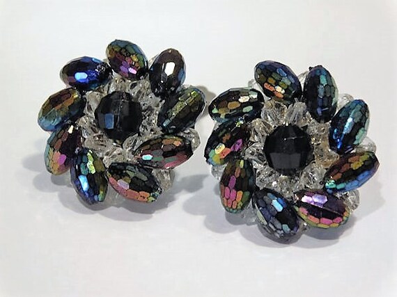 Rhinestone Earrings / Clip On Earrings / Mid Century