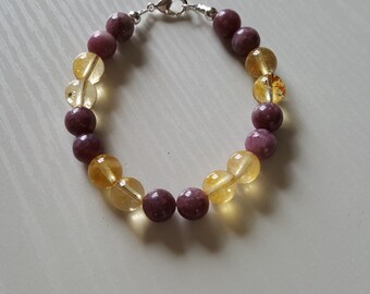 8 mm Natural Tourmaline & Citrine Bracelet w/925 Sterling