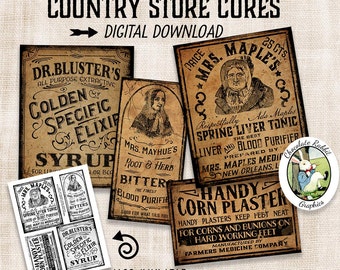 Vintage Medicine Apothecary Labels Prim Primitive Digital Download Printable Tags Scrapbook Fabric Transfer Graphics Sheet Clip Art Images