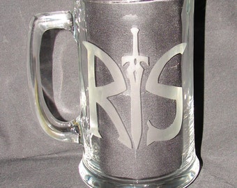 RuneScape R and S Logo Hand Etched on your pick of Beer Mug or Drinking Glass