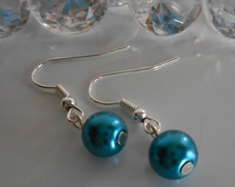 Wedding earrings peacock blue pearls