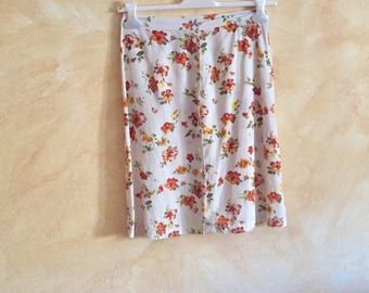 Vintage floral skirt/vintage silk pencil pencil/////vintage 1980