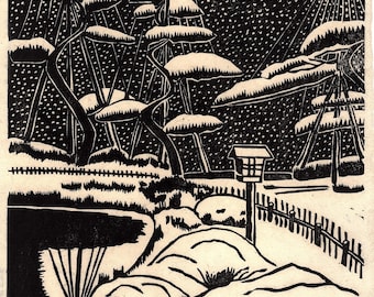 Japanese Ukiyoe, Woodblock print. Sosaku-Hanga, "Yukitsuri"