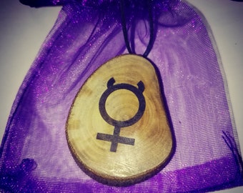 Celestial Symbol Mercury Sun Planet Moon Uranus Venus Necklace Wooden Charm Brown Eco Friendly Handmade Personalised Charms Jewellery #Etsy