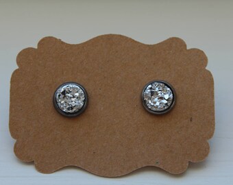 Silver 8mm Druzy Earrings, Drusy Earrings, Druzy Earrings, Gunmetal Post, Silver 8mm Druzy Post, Gunmetal Druzy Earrings, Stud Earrings