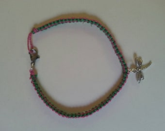 Pink and green dragonfly bracelet