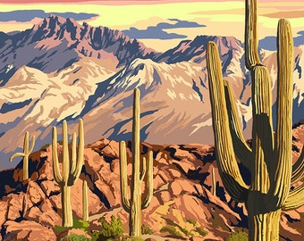 Arizona Desert Scene at Sunset (Art Prints available in multiple sizes)