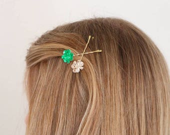 St. Patrick's Day- Shamrock Bobby Pins- Hair Accessories- Hair Pins- Hand Made- Clover