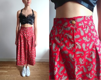 Paisley Red Midi High Waisted Skirt-Flared Skirt-Midi Skirt-1970s Skirt-Printed Skirt-Boho-Bohemian-Festival Fashion-Gypsy-Made to Order