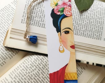Frida Kahlo Bookmark // Book Accessories // Watercolor Illustration // Laminated Bookmark with Tassel
