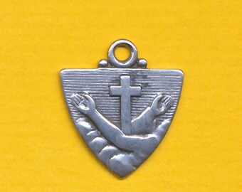 Antique sterling silver religious medal charm pendant Coat Arms Order Friars Minor - Franciscan Order (ref 1306)