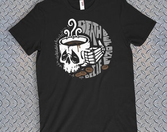 Death Before Decaf Coffee Lover Funny Men's Tshirt Cafe Latte Mocha Mug Skulls Caffeine Beans