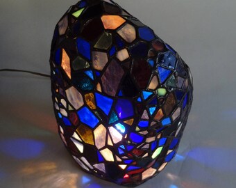 Blue rock art glass sculpture