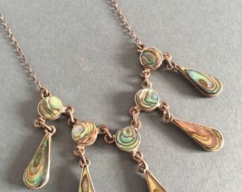 Vintage Antique Sterling Silver Necklace Abalone Shell Art Deco Style