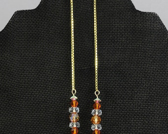 Handmade Shoulder Sweeper Earrings With Orange Color Beads Gold Filled Hooks 5 Inch Length Oscarcrow